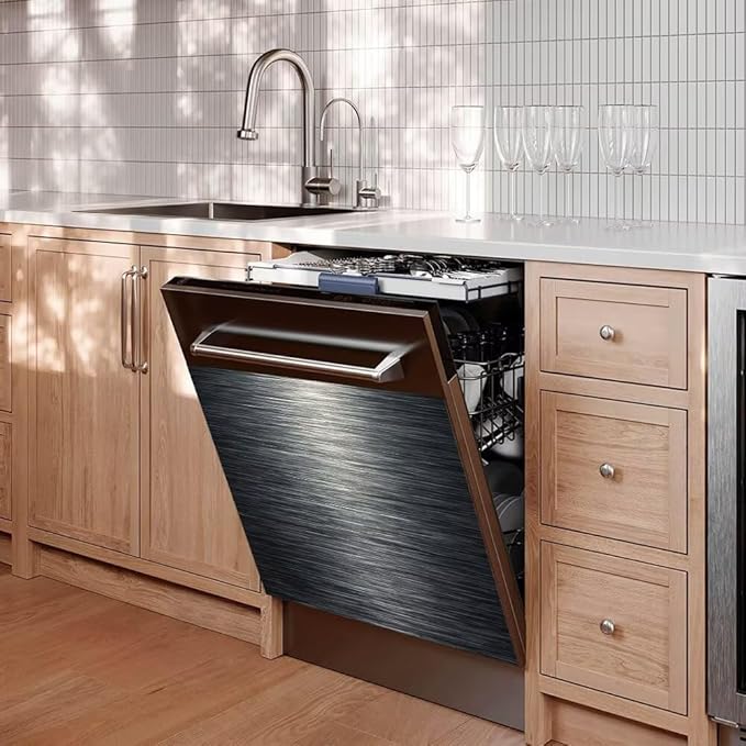 Stainless Steel Dishwasher Magnet Cover, Black Dishwasher Covers for Front, Magnetic Dishwasher Door Panel Decal - Kitchen Decorative Fridge Appliances Sticker, 23"x 17"