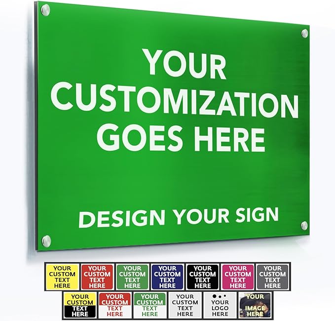Custom Personalized Outdoor Metal Aluminum Business Signs, Waterproof White (Green, 24x18 In)
