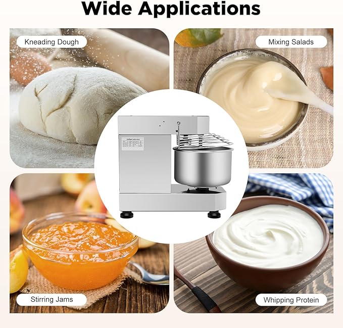 10L/2.6Gal Commercial Food Mixer,750W 110V Rotating Dough Kneading Machine,Electric Dough Mixer Equipment w/Stainless Steel Bowl & Security Shield,Speed Adjustable