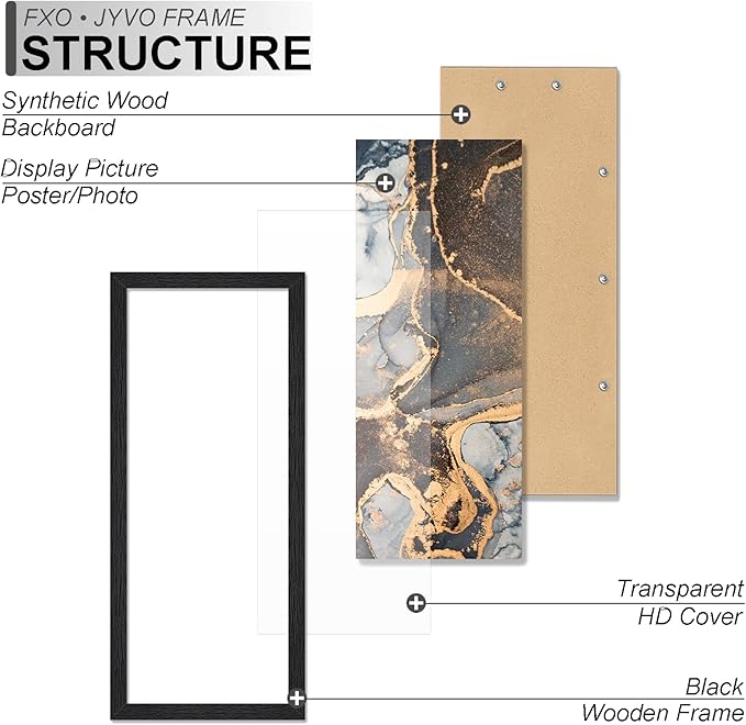 Engineered Wood 7x14 Picture Frame Set of 2, Black Frame for 7 x 14 Inch Picture Poster Photo, Light Weight 7 by 14 Frame with Wood-grain for Wall - 2 Pack/Black/7"x14"