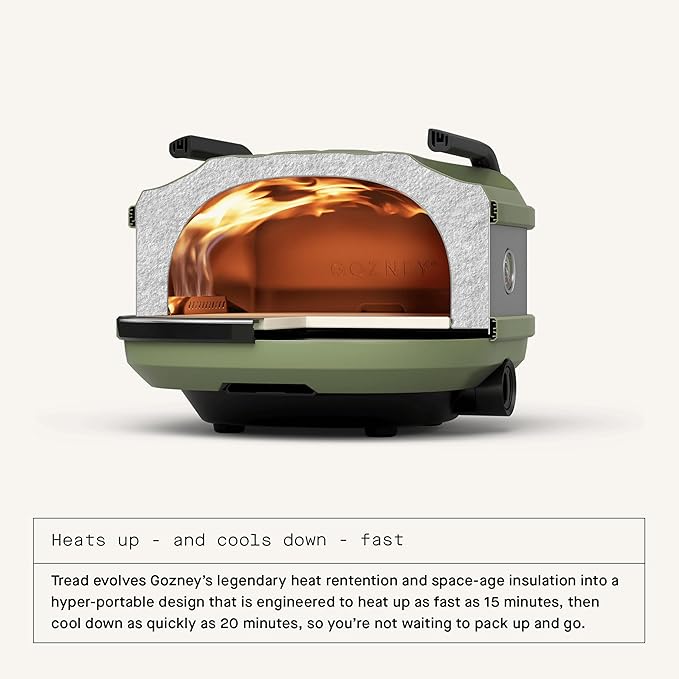 Gozney Tread Portable Pizza Oven, Olive, Makes 12” Pizzas - Revolutionary Lateral Gas Burner, Quick Heat Up, Lightweight & Rugged Design