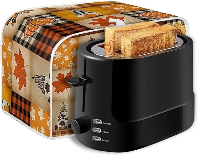 UNICEU Autumn Pumkins Maple Leaves Toaster Covers 2 Slice Bread Maker Dust Cover, Fall Harvest Kitchen Small Appliance Dust Protector Cover, Thankgiving Day Gifts