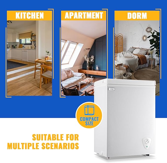Chest Freezer 3.5 cu ft Small Deep Freezer Mini Freezers Free-Standing Top Door Freezer Removable Basket and Adjustable 7 Thermostat for Garage Apartment Kitchen White