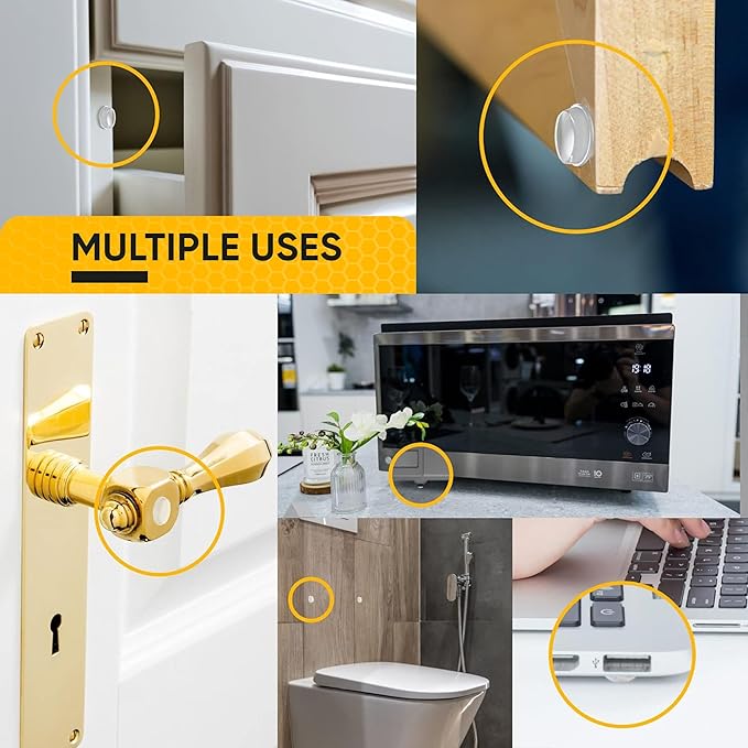 64 Clear Cabinet Door Bumpers - 1/2 Inch Self Adhesive Rubber Stoppers for Drawers, Damp Pads Cupboards, Cutting Boards, Glass Tops, Picture Frames - Vellax