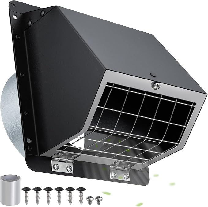 4" Dryer Vent Cover Outdoor,Dryer Vent Cover for Exterior Wall Vent Hood Outlet Air Vent,Dryer Vent Cover Outside,Exterior Dryer Exhaust Vent Cover Cap for House AC,Through Wall Dryer Vent Kit,Black