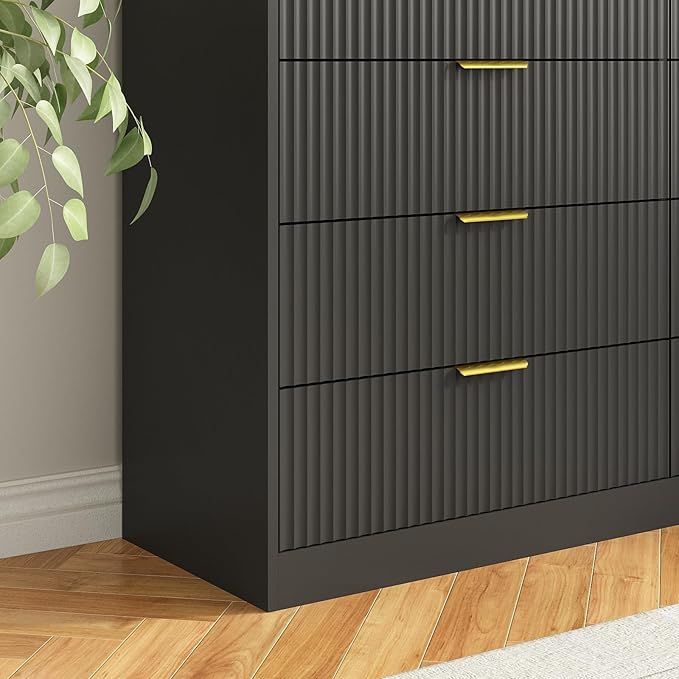 8 Drawer Dresser for Bedroom, Modern Fluted Double Dresser, 55" Wide Chest of Dressers, Wooden Beside Table for Closet, Living Room and Entryway, Black
