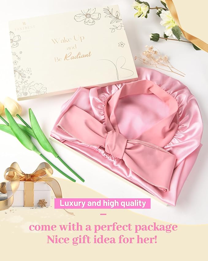 YANIBEST Long Bonnet Satin Bonnet for Sleeping Braid Bonnet with Tie Band Silk Sleep Bonnet for Women Locs Blush Pink