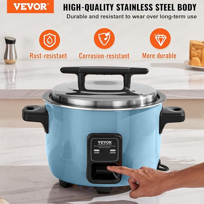 VEVOR Commercial Rice Cooker, 60-Cup Rice Cooker, 13.74 Qt / 13 Liter Large Rice Cooker and Warmer with Nonstick Inner Pot, Fast Cooking and 24-Hour Keep Warm, with Rice Cup and Paddle, for Restaurant