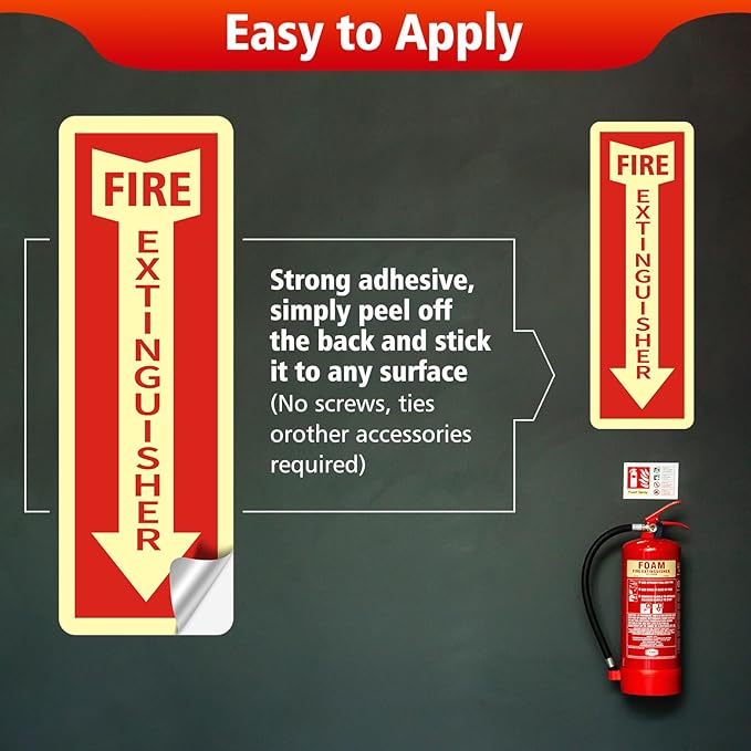 Fire Extinguisher Stickers, 4 Pack 4" X 12" Vinyl Fire Extinguisher Sign Self Adhesive Reflective,Easy to Apply and Stick,Weatherproof, UV Protected,Indoor Outdoor use,Glow in the Dark