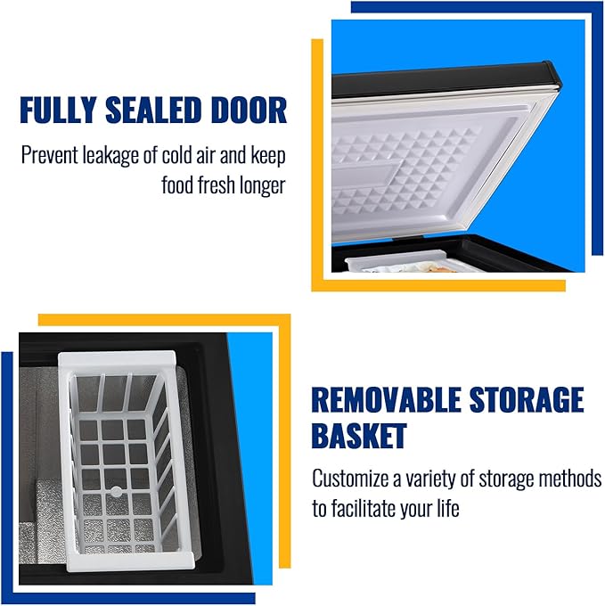 Chest Freezer WANAI 3.5 Cubic Deep Freezer with Top Open Door and Removable Storage Basket, 7 Gears Temperature Control, Ideal for Office Dorm or Apartment, Black