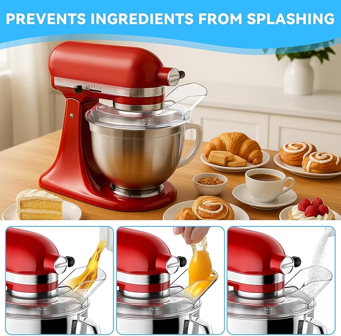 Pouring Shield for Kitchenaid Mixer, Splash Guard for Kitchenaid Tilt-Head Stand Mixers 4.5-5 Quart, Stand Mixer Pouring Shield for Kitchenaid Stainless Steel, Glass, Ceramic Bowls
