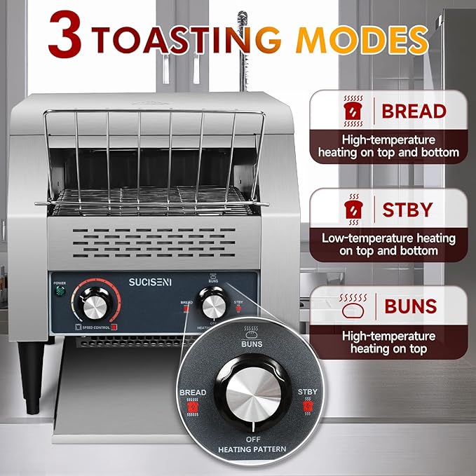 Commercial Toaster 300 Slices/Hour Industrial Conveyor Toaster 1900W Stainless Steel Restaurant Toasters for Croissants, Toast, Bun, Bagel, Bread