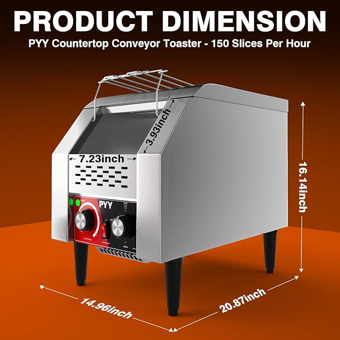 PYY Commercial Conveyor Toaster 150 Slices/Hour, Electric Conveyor Belt Toaster for Toast, Bun, Bagel, Bread, Heavy Duty Stainless Steel Toaster Oven for Restaurant, Bakery, Buffet Use