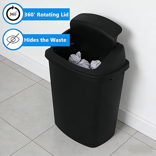 4 Pack 10 Gallon Black Trash Can, Commercial Grade Plastic Trash Garbage Can, Ideal for Restaurants, Kitchens, Offices, School