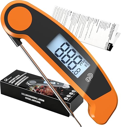 Meat Thermometer Digital Waterproof Instant Read Thermometer for Cooking ℃/℉ Convertible, Food Thermometer with Backlight, Cooking Thermometer for Kitchen Auto-Rotating Display Orange