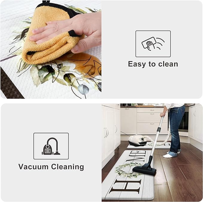 KIMODE Farmhouse Kitchen Runner Rug,17.3" x 59" Anti Fatigue Kitchen Mats for Floor Cushioned,Non-Skid Waterproof Comfort Thick Kitchen Floor Standing Mat for Front Sink,Laundry Room,Home