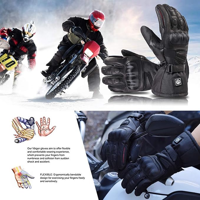 DAY WOLF Heated for Men & Women, Heating Motorcycle Gloves with 7.4V 2200MAH Rechargeable Battery Waterproof Windproof Electric Gloves for Winter Skiing Snowboarding Snowmobile Motorcycling