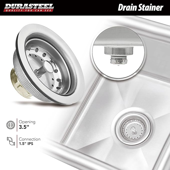 DuraSteel 304 Commercial Stainless Steel Utility Sink - 18 Inch Tub Freestanding Prep Kitchen Sink w/ Faucet - NSF Hand Wash Station for Kitchen Sinks, Outdoor, Laundry Room, Garage Small Kitchenette