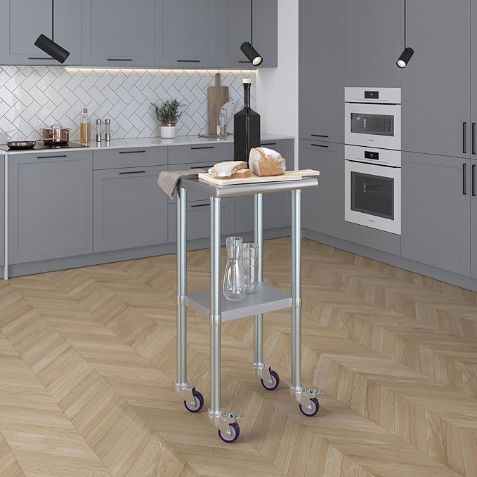 AmGood 18" Long x 18" Deep Stainless Steel Table with Casters