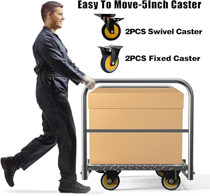 Panel Cart, Heavy Duty Flatbed With 5In Swivel Caster 1500LBS Weight Capacity for Lumber Drywall Mattress Transporting Heavy Loads With Ease and Efficiency - 2PCS Straps for Platform Trucks