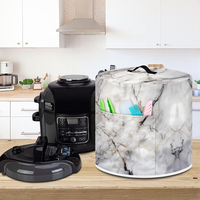 Dust Cover for 6 Quart Instant Pot, Dust Protection Easy Clean Pressure Cooker Cover Electric Appliance Cover Air Fryer Accessories Home Kitchen Decoration, White Grey Marble