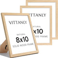 Vittanly 8x10 Picture Frame, Solid Wood Frame with Plexiglass, Includes 5x7 Mat, Wall Hanging or Tabletop for Home Decor, Natural, 3 Pack