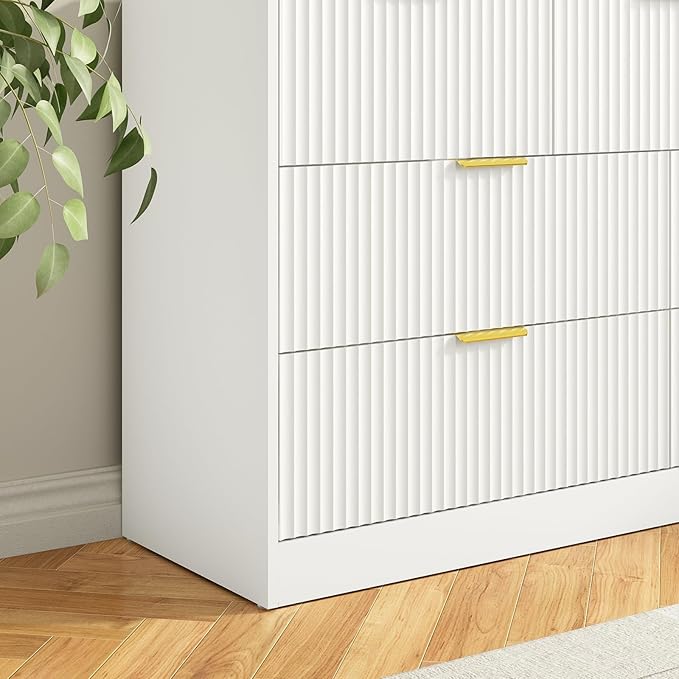 7 Drawers Dresser for Bedroom,55" Wide Fluted Dresser with Deep Drawers, Modern Chest of Drawers, Wood TV Stand Storage Organizer for Closet, Living Room, Hallway, White