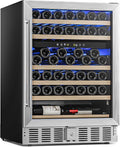 Antarctic Star 24 Inch Wine Fridge, 52 Bottle Wine Cooler Refrigerator. 39-64°F Dual Zone Wine Refrigerator Glass Door, Built in or Freestanding Under Counter Fridge for Home Bar Office