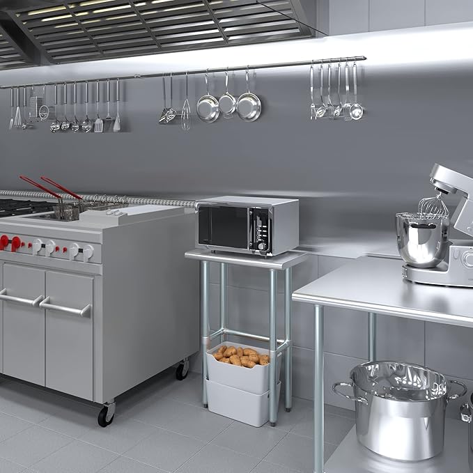 AmGood Stainless Steel Work Table Open Base | NSF | Laundry Garage Utility Bench (24" Long X 14" Deep)