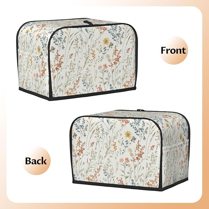 2 Slice Toaster Cover for Kitchen Wildflower Flower Botanical Spring Waterproof Dustproof Toaster Dust Cover with Side Pockets Decorative Universal Cover for Wide Slot Toasters Small Appliances