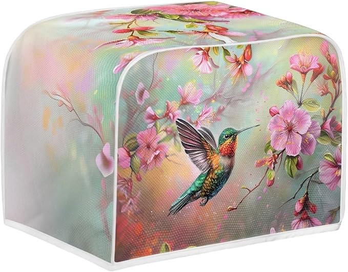 Hummingbird Flower Print Toaster Cover 4 Slice Dustproof Fingerprint Protectors for Kitchen Small Appliance Kitchen Home Decor