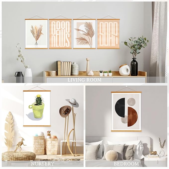 4 Pack 22x34 22x28 Poster Frame, Magnetic Light Wood Frame Hanger for Photo Picutre Canvas Artwork Art Print Wall Hanging (4 Packs, 22", Teak Color)