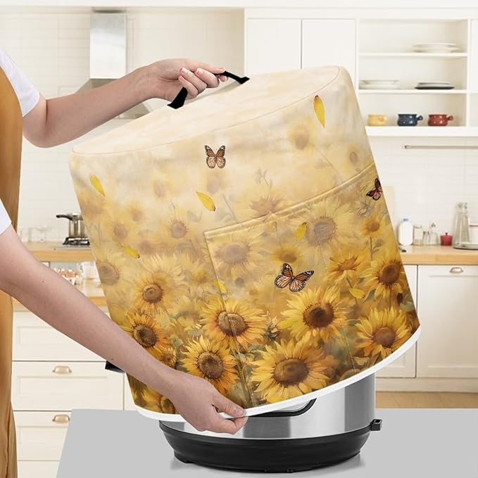 Sunflower Pressure Cooker Cover Instant Pot Accessories Instant Pot Kitchen Appliance Dust Cover with Pockets for Rice Cooker Air Fryer Slow Cooker Dust Covers for Kitchen Size S