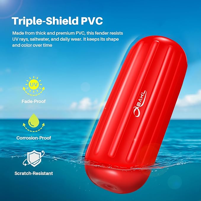 Boat Fenders 4 Pack 10 x 28 Inches Ribbed Center Hole Boat Fenders Bumpers for Docking, Comes with Ropes and Pump to Inflate