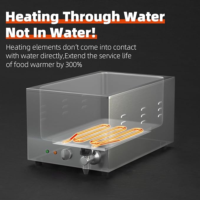 3-Pan Commercial Food Warmer with Non-Leakage Stretch-Forming Water Tank &3 of 1/3 Size GN Pan,Countertop Soup Station Bain Marie with Drain Tap for Buffet,Catering,Parties and Restaurants