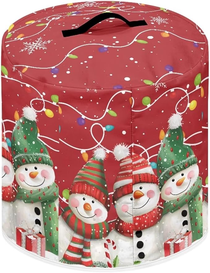 Christmas Theme 8 Quart Pressure Cooker Cover with Top Handle and Storage Pocket Cute Snowman Bulb Lights Print Kitchen Appliance Air Fryer Rice Cooker Protector Cover