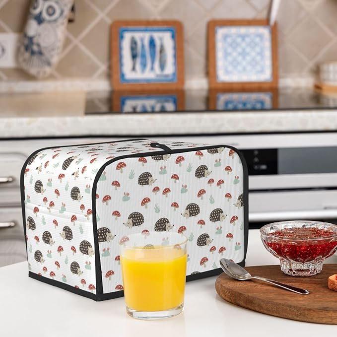 2 Slice Toaster Cover with Pocket Autumn Hedgehogs Leaves Mushrooms, Dust & Fingerprint Protection, Machine Washable Bread Maker Cover