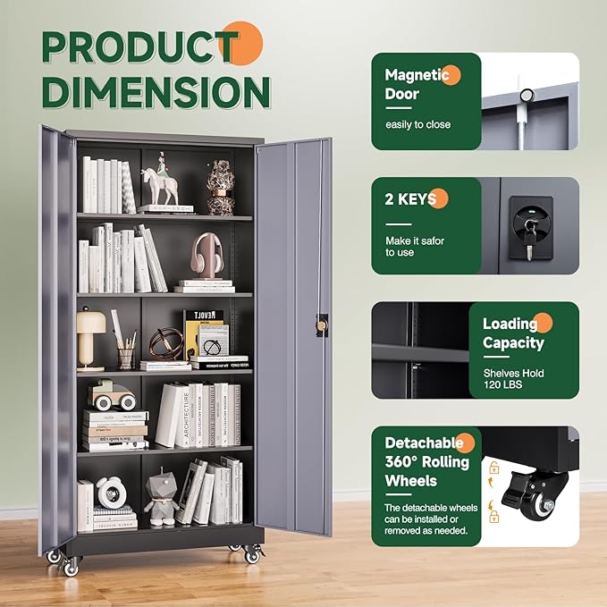 Letaya Metal Garage Storage Cabinets with Lock Door and Adjustable Shelves, Steel Tool Cabinets for Home,Office,Warehouse Organisieren (Black Grey, 75" H)