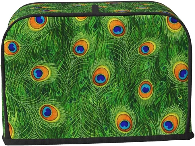 2 Slice Toaster Dust Cover Green Peacock Feathers, Small Kitchen Appliance Protector, Dust & Fingerprint Protection Washable Cover