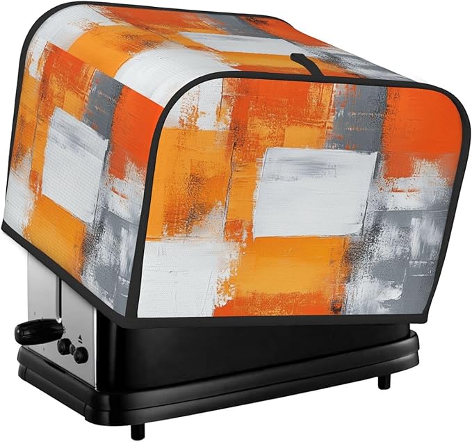 4 Slice Toaster Cover for Kitchen Modern Art White Orange Gray Waterproof and Dustproof Toaster Dust Cover with Side Pockets Decorative Universal Cover for Wide Slot Toasters and Small Appliances