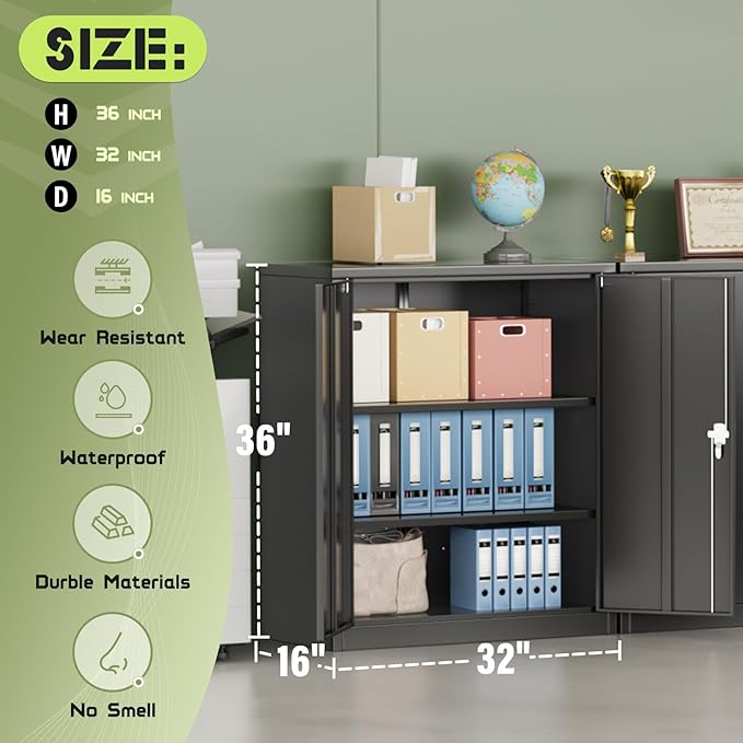 Oakcloud Oakmont Metal Storage Cabinet for Tool Organization, 36" Lockable Garage Storage Cabinets with 2 Doors and 4 Adjustable Shelves, Locking File Cabinet for Office, Home, School (36”-Black)