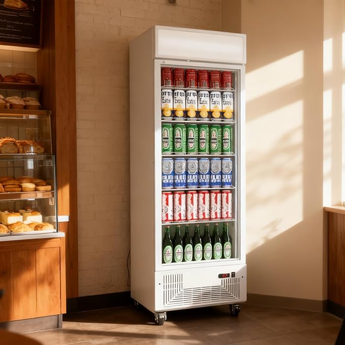 Commercial Display Refrigerator with Glass Door 12 Cu.ft Merchandiser Beverage Cooler Bar Black Drink Fridge for Convenience Stores, Supermarkets,Bars,Offices White