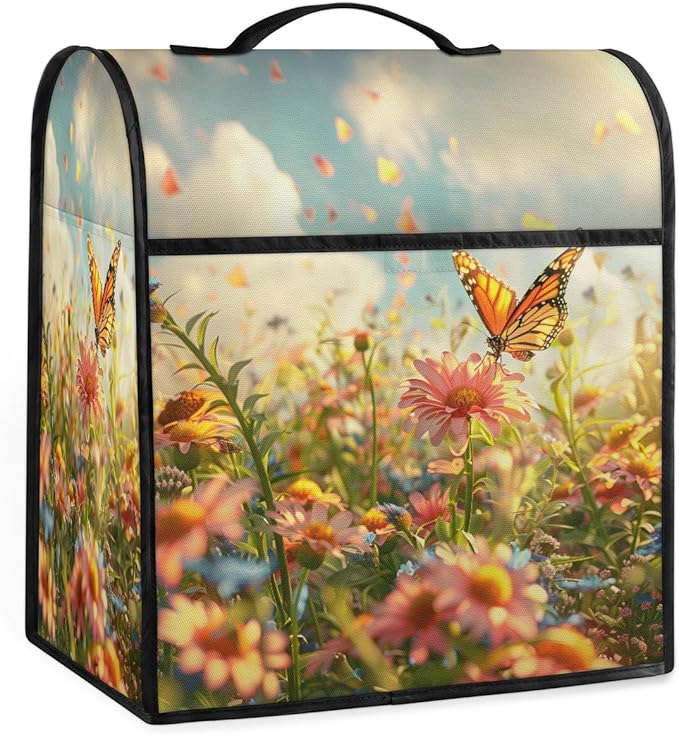 Kitchen Aid Mixer Cover Lovely Butterfly Flower Stand Mixer Cover Compatible with 6-8 Quarts Stand Mixers, Dust Covers with Zipper Pocket Foldable Washable Kitchen Aid Organizer Bag