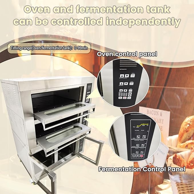 Electric Pizza Oven up to 400℃(752℉) Commercial Portable Indoor Pizza Triple Oven with Fermentation Tank Fits 4 Baking Sheets and 8 Fermentation Sheets AC220V/13.2kW