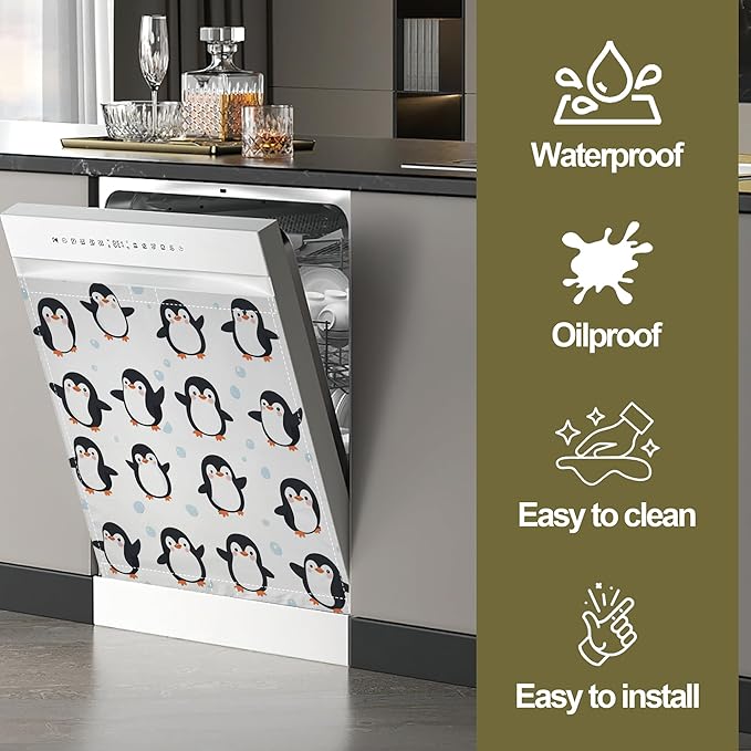Dishwasher Magnet Cover,Cute Cartoon Penguins Dishwasher Cover Magnetic Home Appliances Refrigerator Decorative 23" x 26"