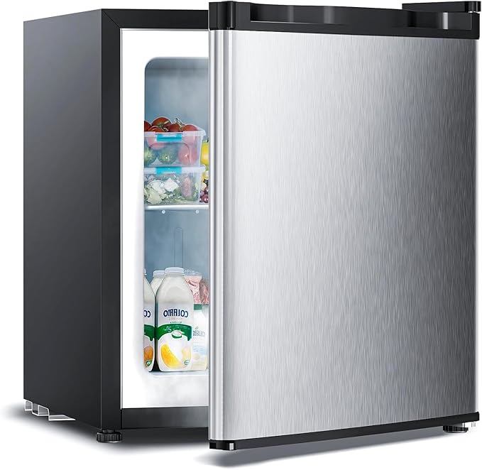 1.1 Cu.ft Upright Freezer, Small Mini Freezer with Adjustable Thermostat, Removable Shelves, Reversible Single Door, for Bedroom/Home/Dorms/Apartment, Silver