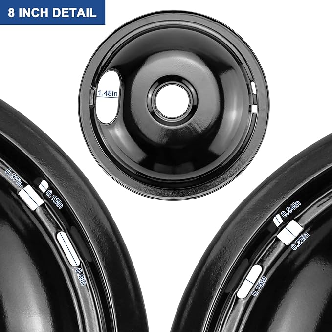 Fetechmate MP15YA MP21YA Electric Stove Burner Element Replacement Set (3) 6" & (1) 8" Black Porcelain Drip Pans Compatible with Whir-pool Electric Range Stove Top