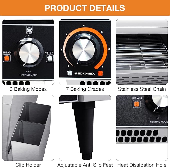 Conveyor Toaster,Commercial Toaster,Heavy Duty Restaurant Toaster,Electric Stainless Steel Toaster Conveyor 300 Slices for Bread Bun Bagel Baked Food,1.9KW