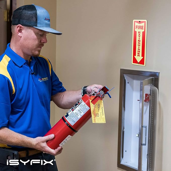 iSYFIX Fire Extinguisher Sign – 2 Pack 4x12 Inch – 100% Rust Free .040 Aluminum Signs, Glow in the Dark Laminated for Ultimate UV, Weather, Scratch, Water and Fade Resistance, Indoor and Outdoor