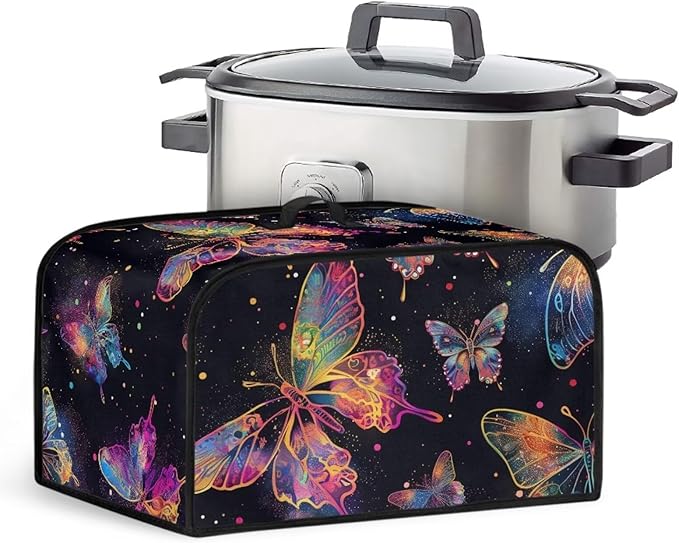 Colorful Butterfly Crock Pot Cover Compatible with 6, 7 or 8 Quart Slow Cooker Dragonfly Slow Cooker Cover with Handle Pocket Covers Appliances Decorations Kitchen Utensils